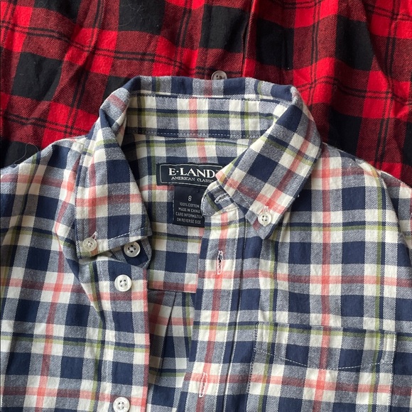 Art Class and E Land Flannels Red Black Plaid Button Down Shirt Size 8 Lot Boys - Picture 3 of 5